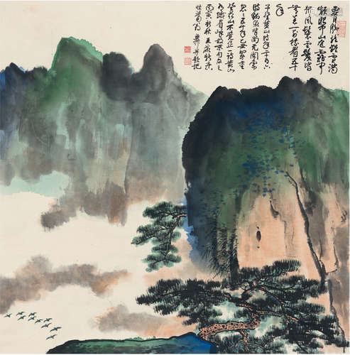 谢稚柳（1910～1997） 1986年作 黄山松峰图 镜片 设色纸本