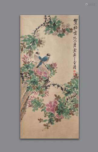 Chinese Water Color Painting of Bird & Flowers