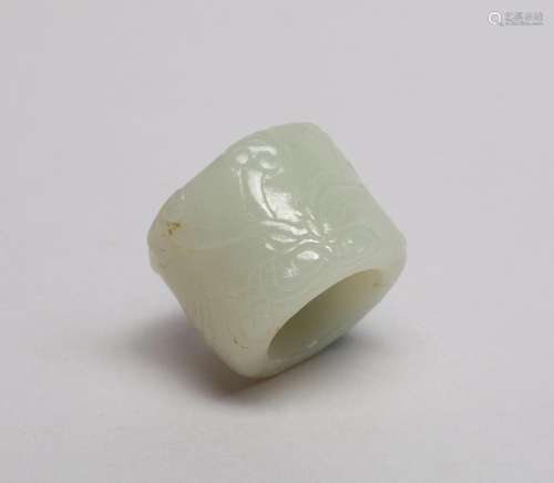 Carved Chinese White Jade Thumb Ring