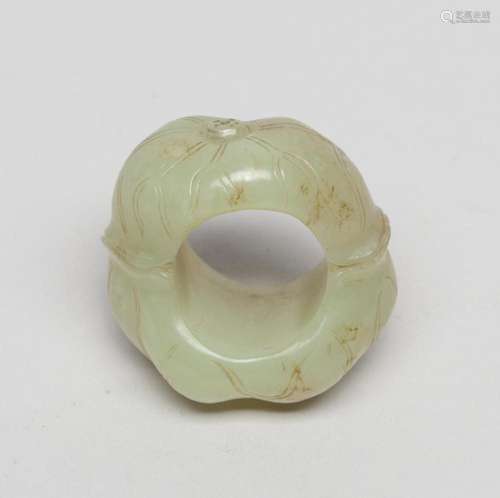 Chinese Yellow Celadon Jade Lotus Thumb Ring