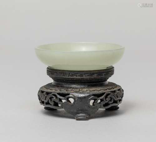 Rare Chinese White Jade Dish w/ Stand