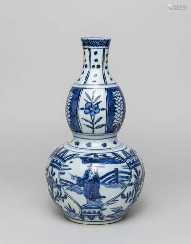 Chinese Export Blue & White Gourd Vase