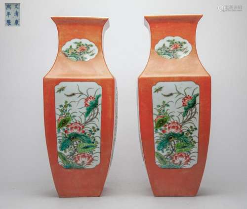 Pair Massive Chinese Famille Rose Porcelains