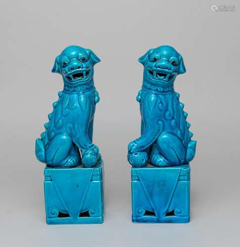 Pair Chinese Turquoise Glazed Porcelain Foo Dogs