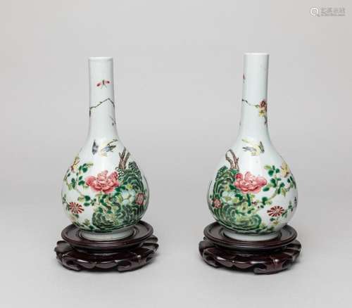 Pair Rare Chinese Famille Rose Porcelain Vase