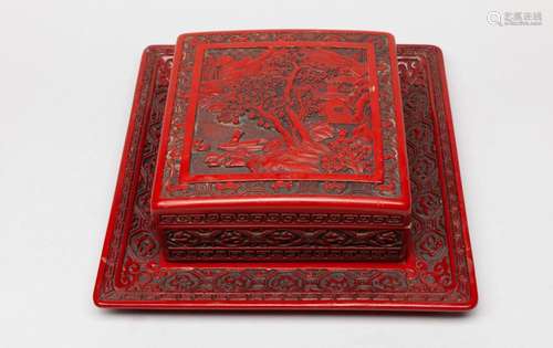 Chinese Export Cinnabar Box & Tray