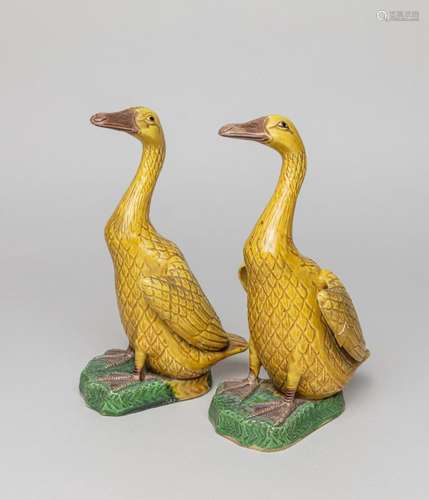 Pair Chinese Stoneware Porcelain Ducks