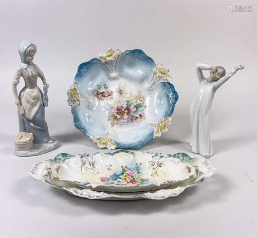 Rare Famille Rose Porcelain Figure & Trays