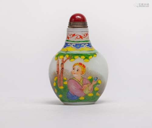 Chinese Enameled on Jade Like Glass Snuff Bottle