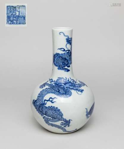 Rare Chinese Blue & White Dragon Vase