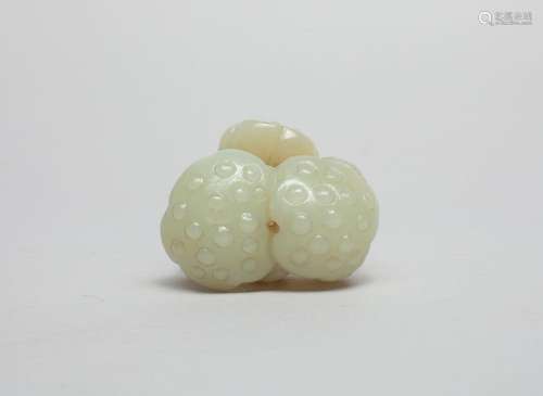 Large Chinese White Jade Toggle of Lotus