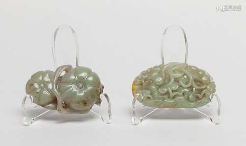 Two Chinese Celadon Jade Toggles