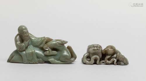 Two Vintage Chinese Grey Jade Toggles