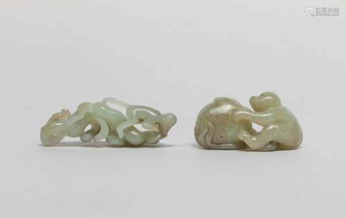 Set Chinese Jade Carvings of Monkey & Ruyi