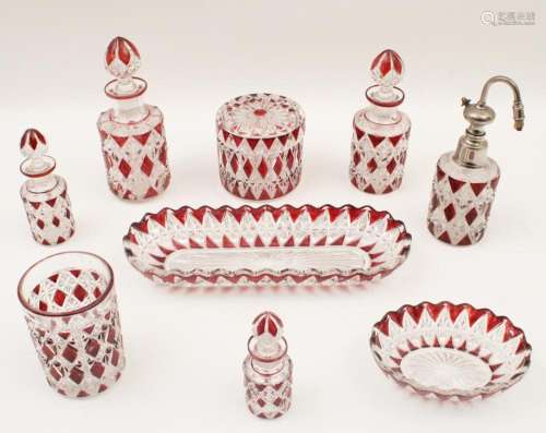 8 PC. SIGNED ENSEMBLE DE TOILETTE DE CRISTAL, C. 1930