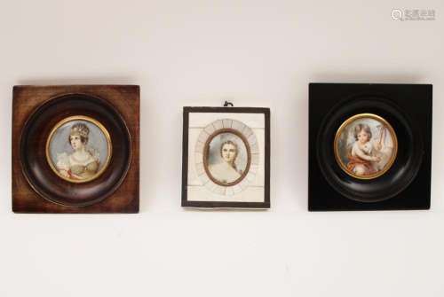 GROUP OF 3 ANTIQUE MINIATURE OIL PAINTINGS