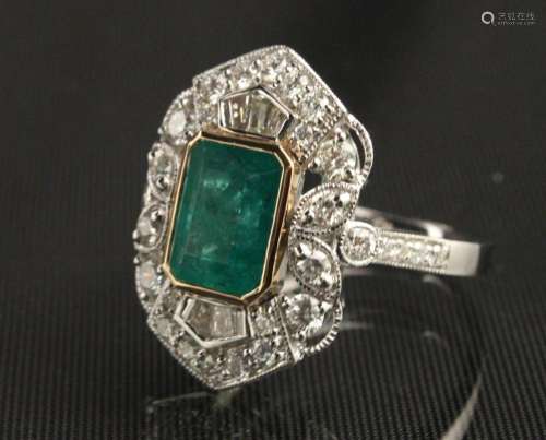18K WHITE GOLD 2.46 CT. EMERALD AND DIAMOND RING