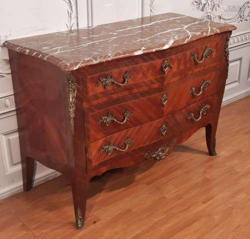 LOUIS XV STYLE MARBLE TOP INLAID COMMODE