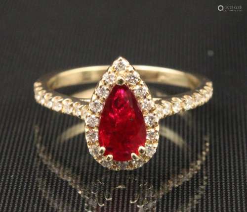 14K RUBY AND DIAMOND RING; 1.10 CT RUBY W/ GIA