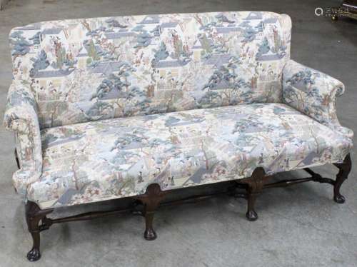 QUEEN ANNE MAHOGANY ROLL-OVER ARM SOFA