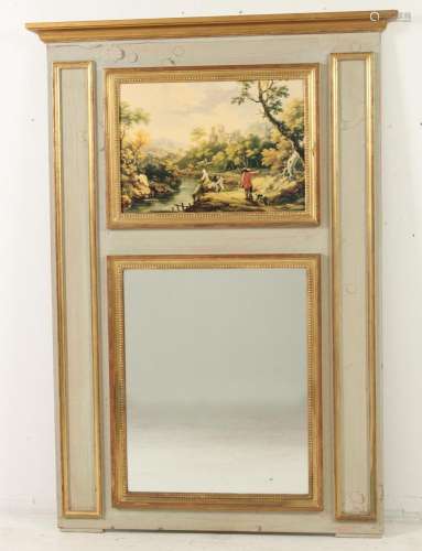 FRENCH TRUMEAU MIRROR W/ FIGURES ALONG RIVER