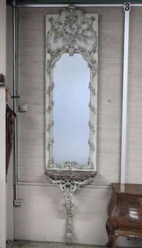 LOUIS XV STYLE POLYCHROME M/TOP CONSOLE/MIRROR, 19TH C.
