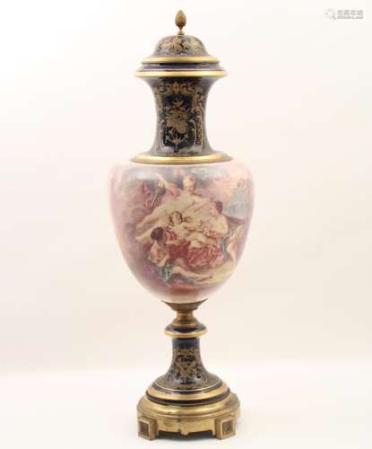 48" PALACIAL FRENCH SEVRES CAPPED URN, 19TH C.