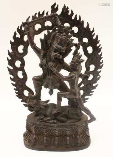 ANTIQUE TIBETAN BRONZE DEITY, POSSIBLY QING DYNASTY