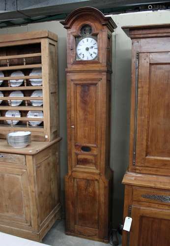 FRENCH PROVINCIAL FRUITWOOD GRANDFATHER CLOCK, 19TH C.