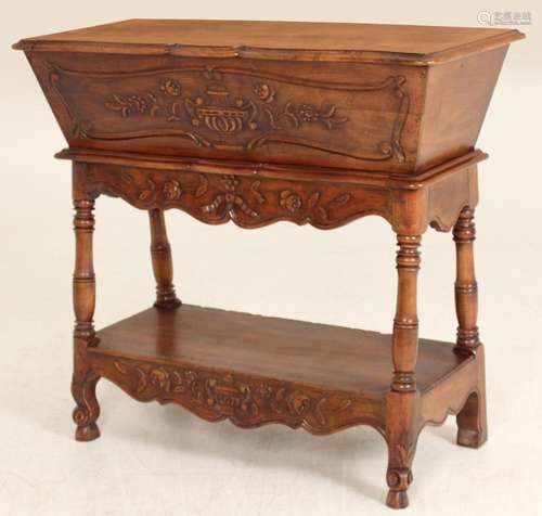 FRENCH WALNUT LIFT TOP PETRIN ON STAND