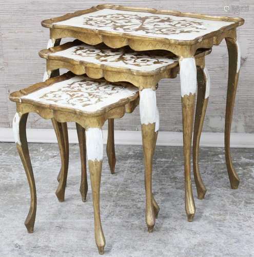 NEST OF 3 POLYCHROME FLORENTINE TABLES