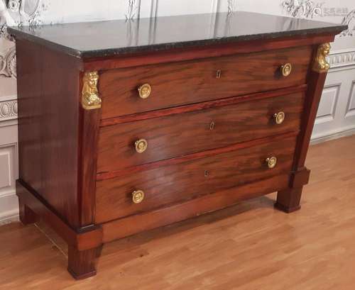 FRENCH EMPIRE MAHOGANY COMMODE W/GRANITE TOP