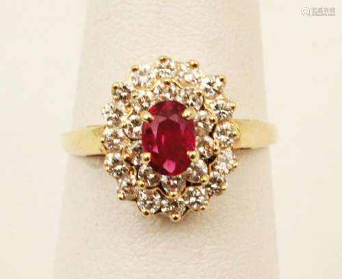 14K DIAMOND AND RUBY LADY'S DINNER RING