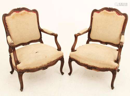 PR. OF 19TH C. LOUIS XV STYLE WALNUT FAUTEUILS