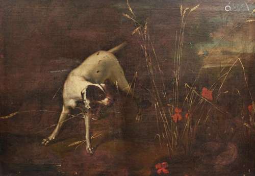 19TH C. OIL ON CANVAS PAINTING OF POINTER DOG