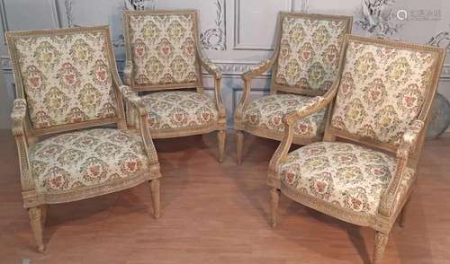 GROUP OF 4 LOUIS XVI STYLE MATCHING FAUTEUILS