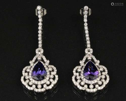 PAIR OF 18K TANZANITE AND DIAMOND EARRINGS