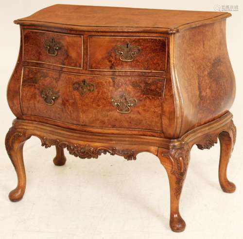 DUTCH QUEEN ANNE STYLE BURL WALNUT COMMODE