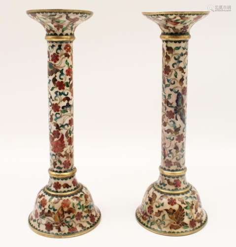 PR. OF FLORAL PATTERN CHINESE CLOISONNE CANDLESTICKS