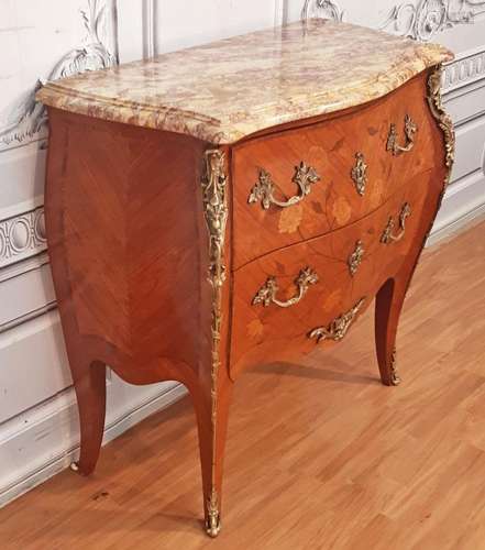 BRONZE MTD LOUIS XV STYLE MARBLE TOP COMMODE