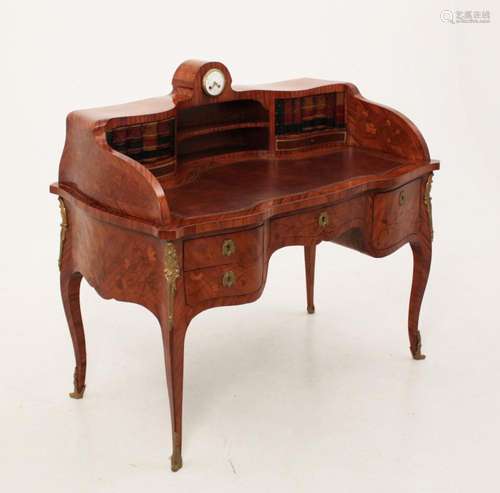 LOUIS XV STYLE MARQUETRY INLAID BUREAU W/HORLOGE