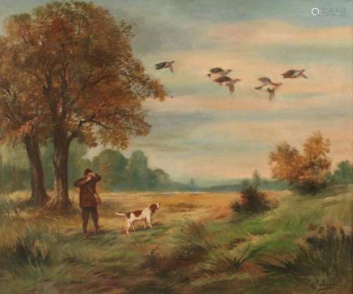 SIGNED FRENCH OIL ON CANVAS HUNTSCENE PAINTING