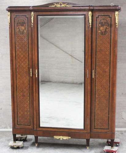 FR LOUIS XVI STYLE BRONZE MTD MARQUETRY INLAID ARMOIRE