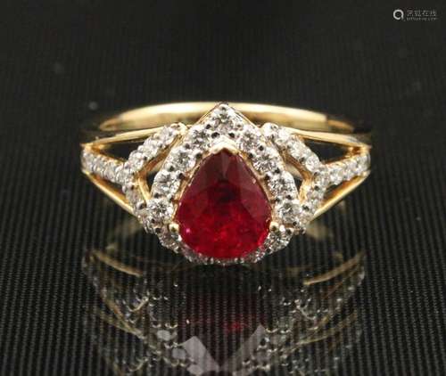 18K RUBY AND DIAMOND RING, 1.09 CT RUBY W/GIA