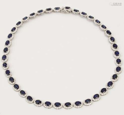 14K SAPPHIRE AND DIAMOND NECKLACE; 39.06 CTW SAPPHIRES