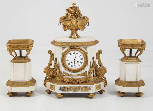 FRENCH MARBLE AND DORE BRONZE 3 PC. CLOCK SET