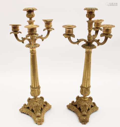 PR. OF LOUIS PHILIPPE GILT BRZ 4 LIGHT CANDELABRUMS, 19TH C.