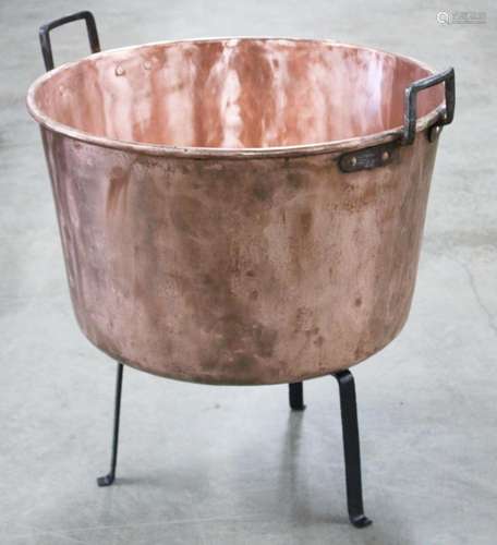 MASSIVE ANTIQUE COPPER BUCKET W/ IRON STAND