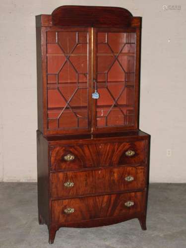 ENGLISH SHERATON MAHOGANY SECRETAIRE BOOKCASE, C.1820