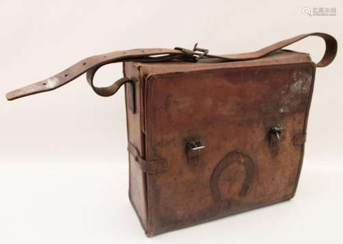 BROWN LEATHER HANDLED BAG, (POSSIBLY CONFEDERATE STATES)